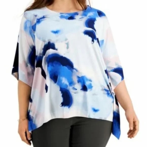 New Alfani Printed Dolman Sleeve Top Paint Profusion Blue Multicolor Size Small - Picture 4 of 16